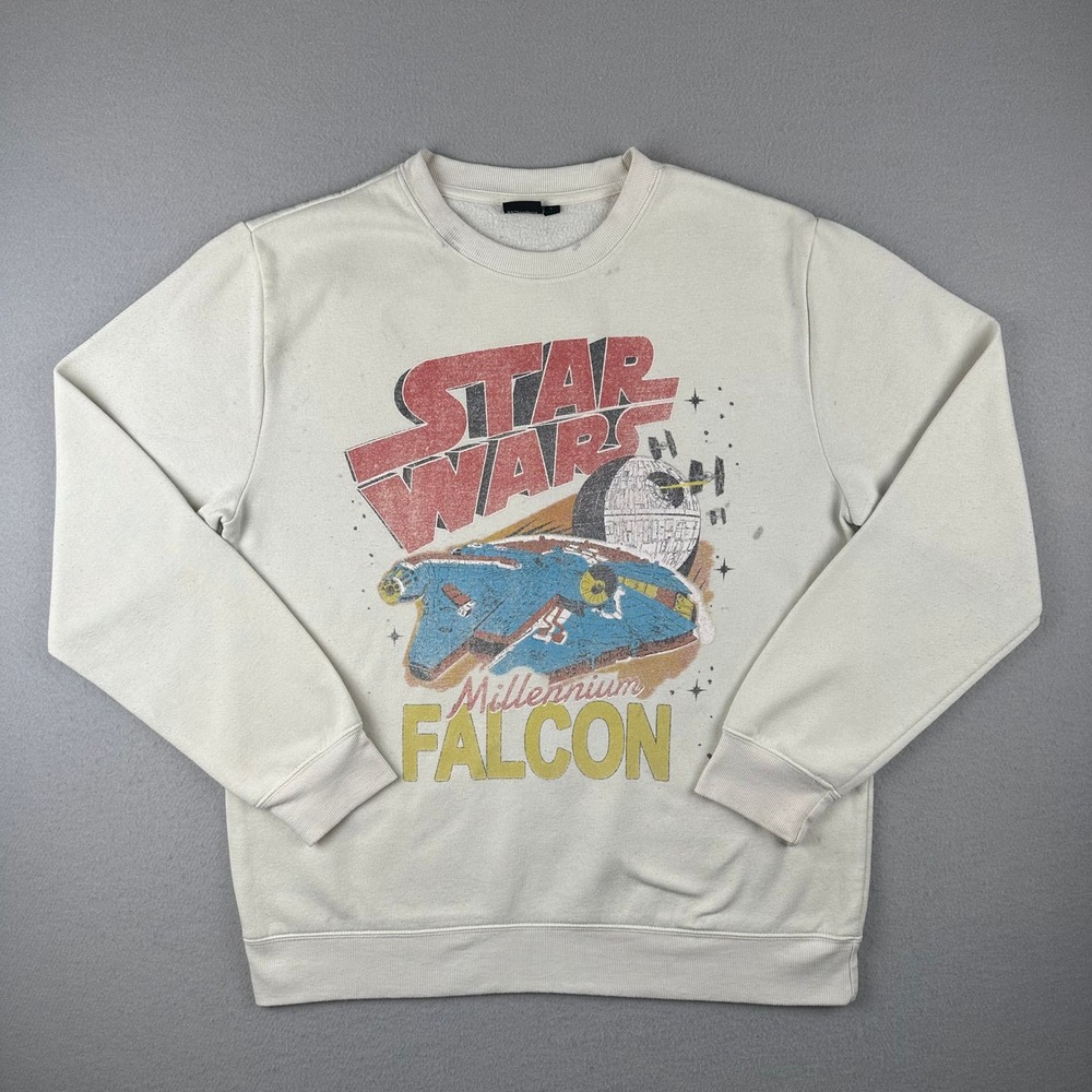 Star Wars Sweatshirt Mens Large Off-White Millennium Falcon Graphic Pullover